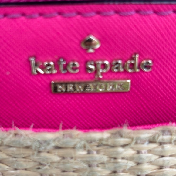 Kate Spade Pink Straw Crossbody Bag Saffiano Leather Woven Summer Purse - Picture 3 of 13